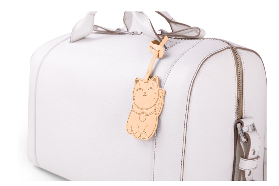 maneki-neko lucky charm - natural - vegetable tanned leather