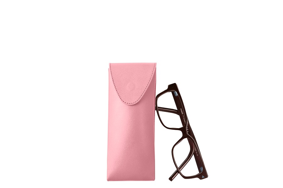 Etui à Lunettes en Cuir Rose Cuir Lisse