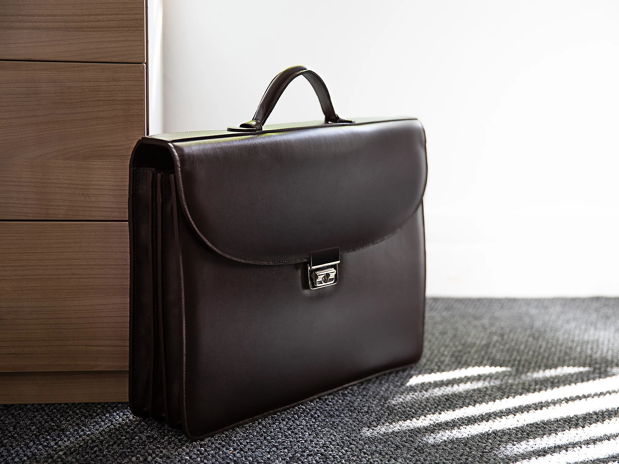 Triple Gusset Briefcase - Dark Brown - Smooth Leather