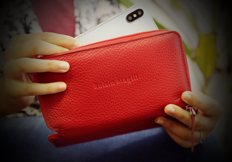 Bolsa de pele com fecho para iPhone X