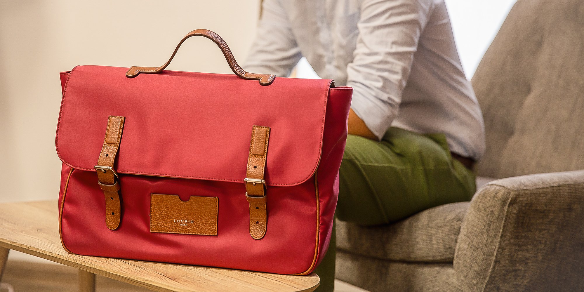 レザー＆ナイロン　サッチェルバッグ