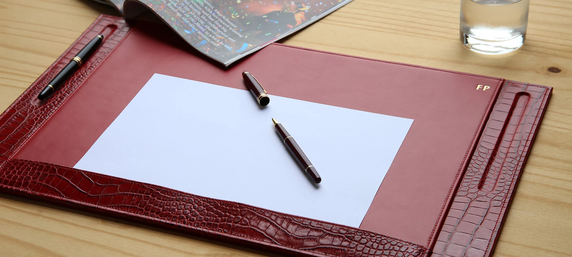 Desk Pad Blotter with Pen Slot (53.5 x 32 cm) - Orange - Smooth Leather