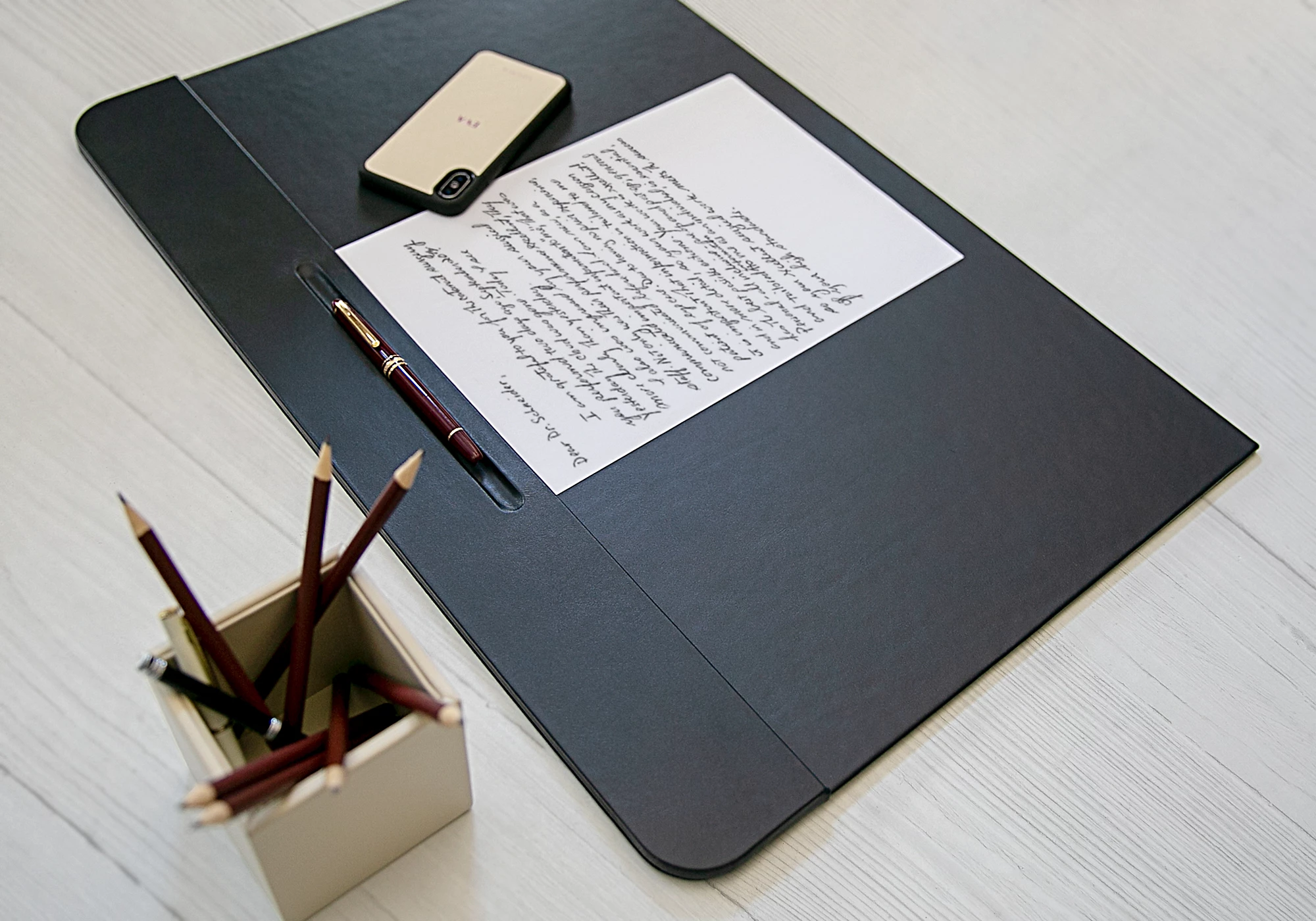 Desk Pad Blotter (60 x 40 cm) - Black-Royal Blue - Smooth Leather