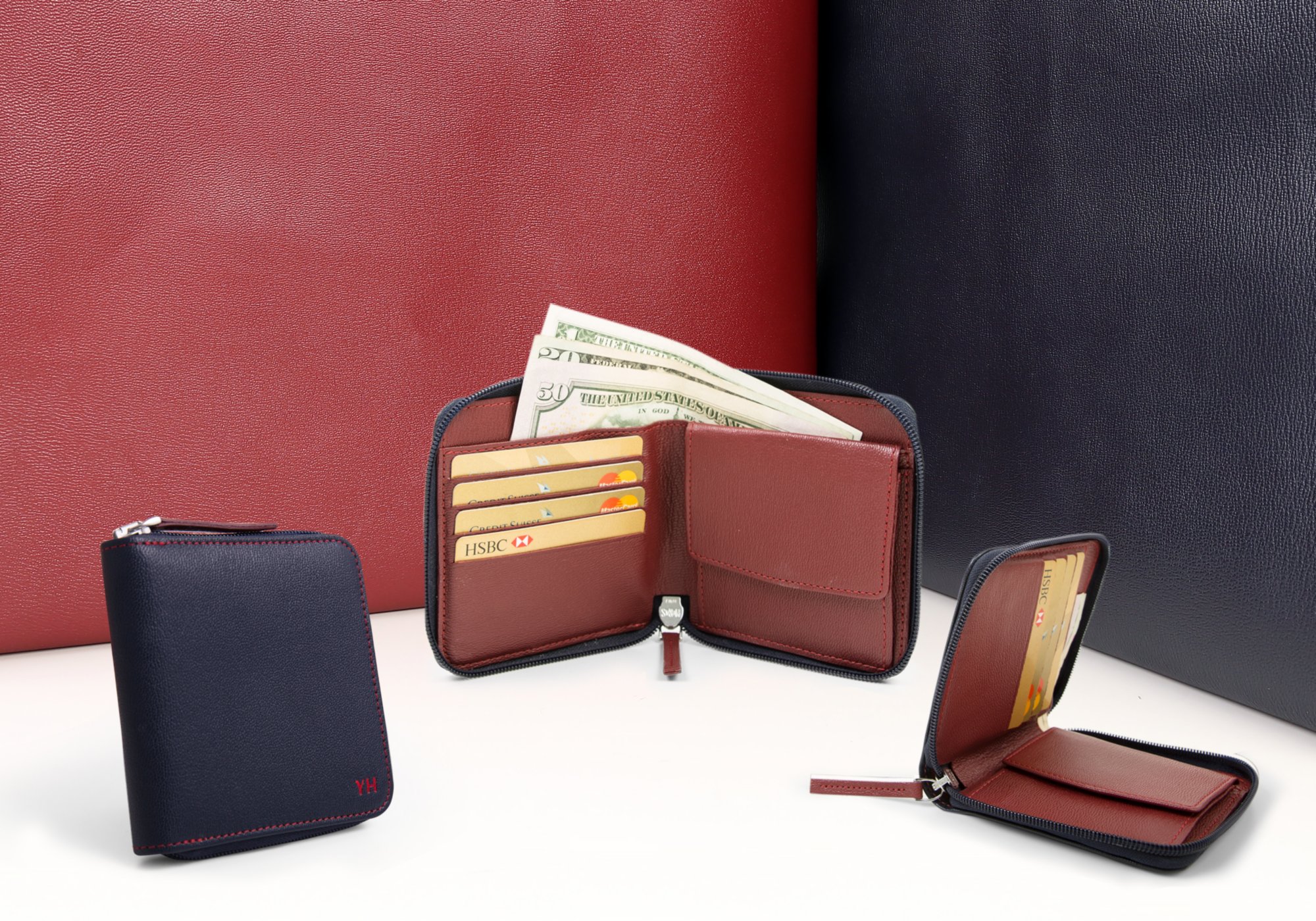 Zipped bicolor wallet for men