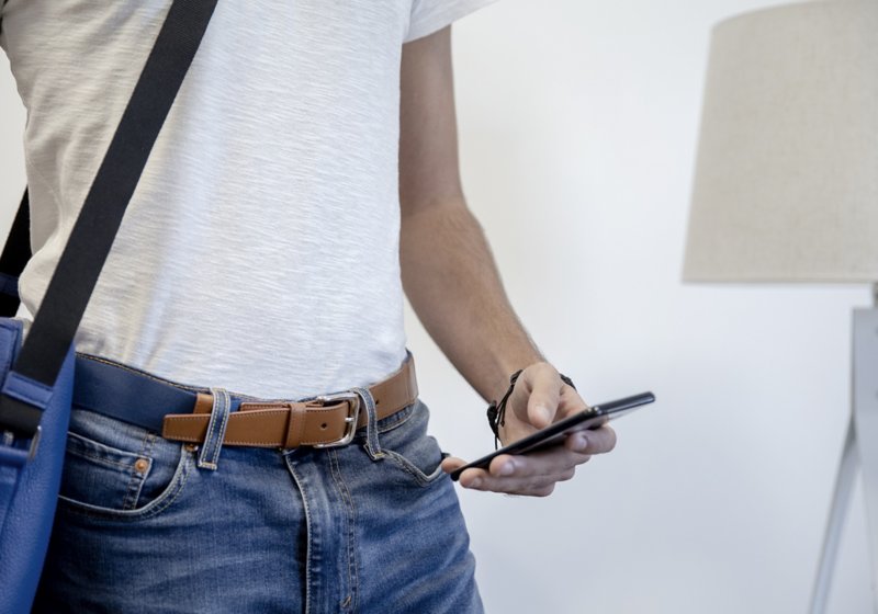 Leather-cotton blue belt 1.4 inches