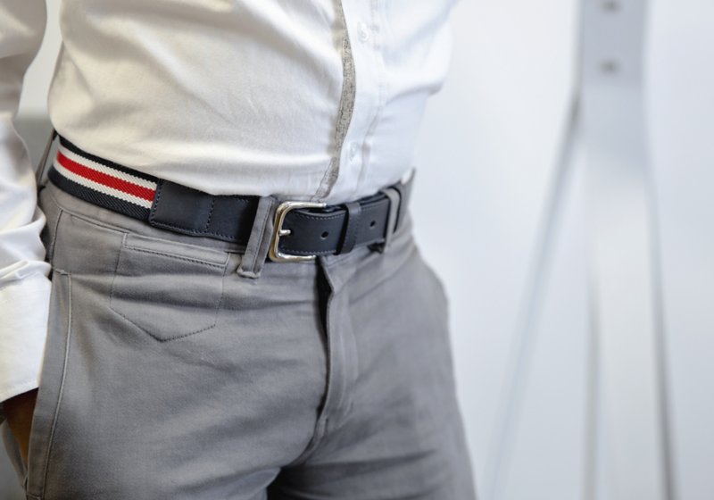 Gürtel aus Leder-Baumwolle in Streifen Rot 3.5 cm