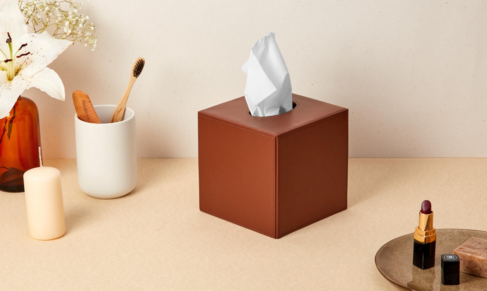 Pu Leather Tissue Box Holder, Wood Facial Tissue Holder