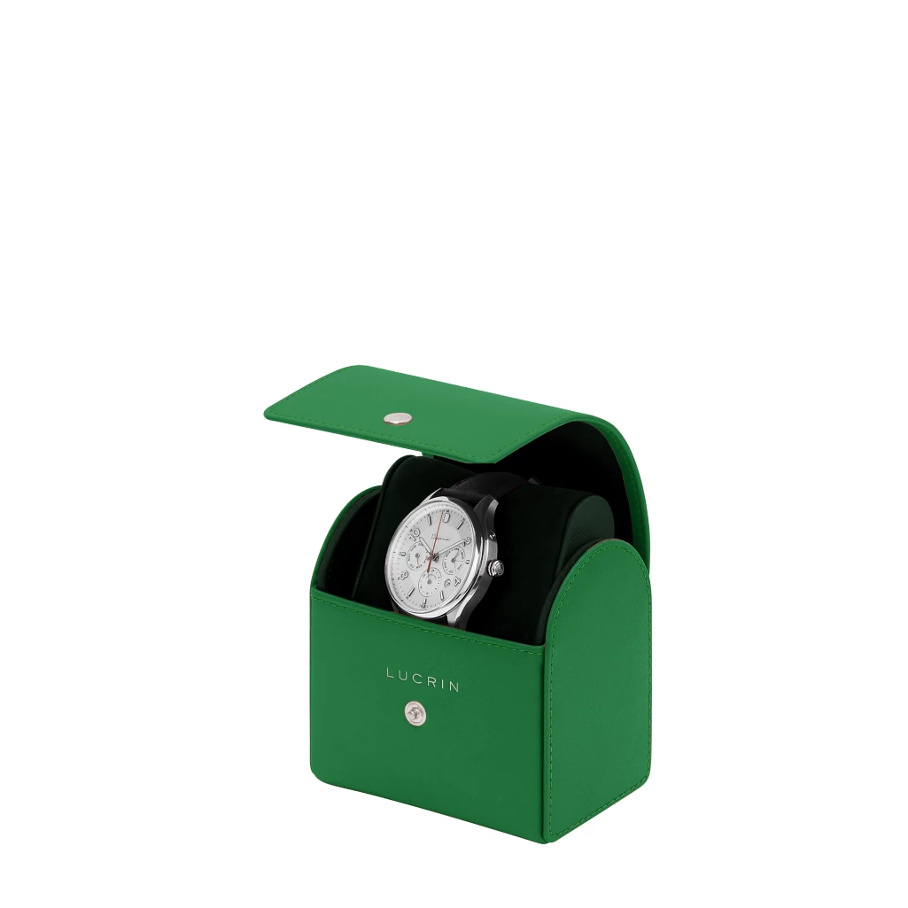 Leather single watch travel case - Light Green - Smooth Leather