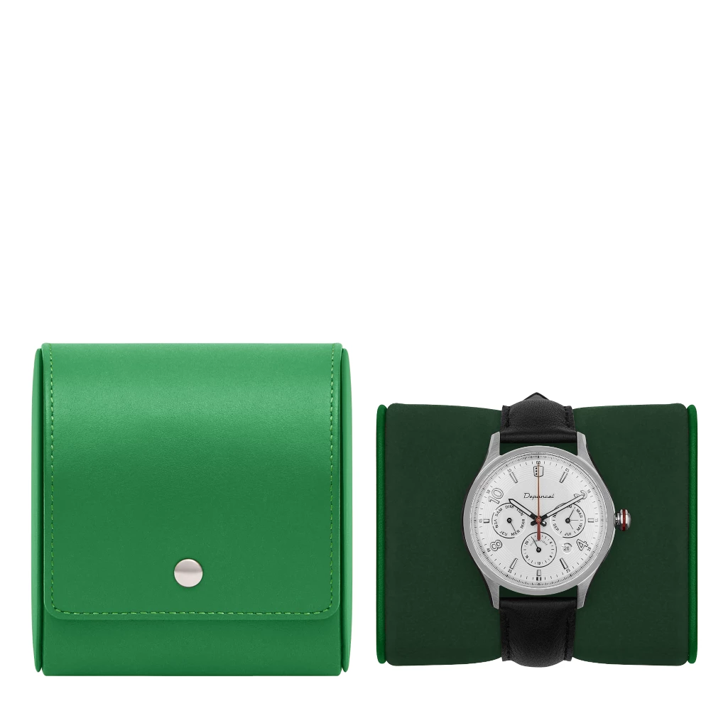 Leather single watch travel case - Light Green - Smooth Leather