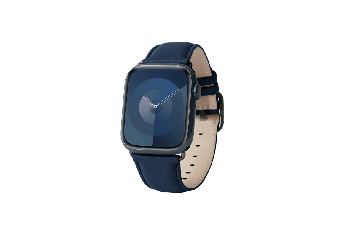 Bracelet Luxe - Apple Watch 45mm - Noir - Bleu Marine - Cuir de Veau main product photo