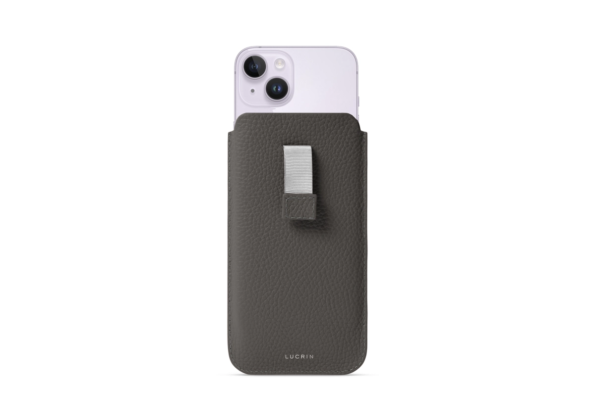 Case with Pull-Tab - iPhone 14 - Mouse-Grey - Granulated Leather main product photo