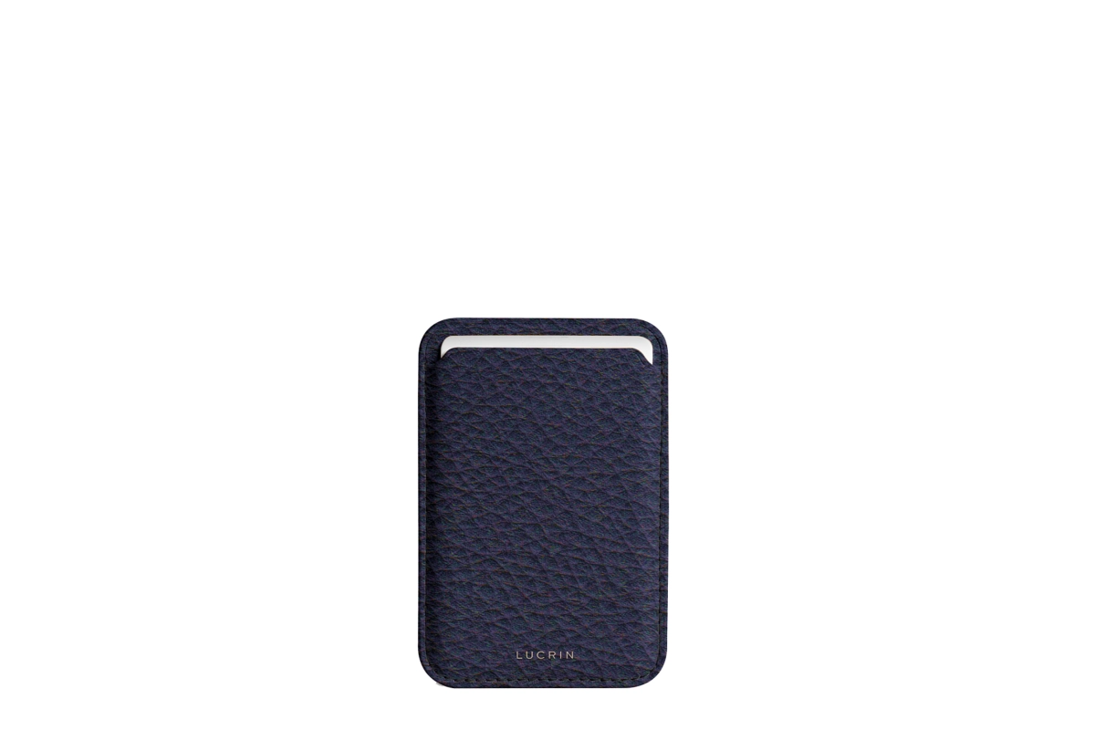 Porte-cartes avec MagSafe - Bleu Marine - Cuir Grainé main product photo