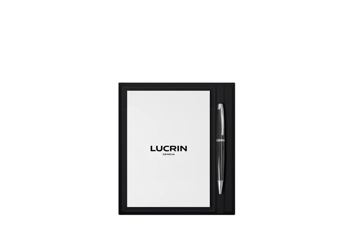 A5 Notepad & Pen Holder | LUCRIN Leather Desk Accessory - Black ...