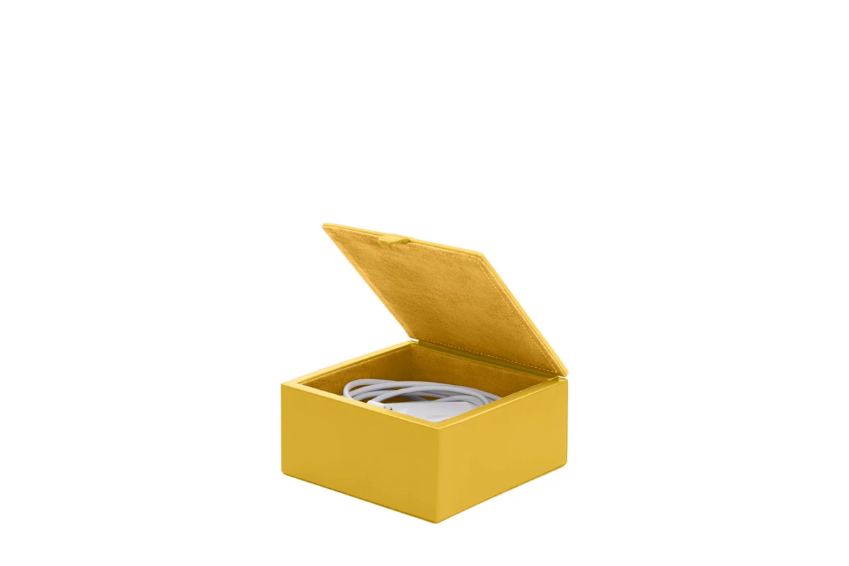 | Leather Square Storage Box - Sun Yellow - Smooth Leather