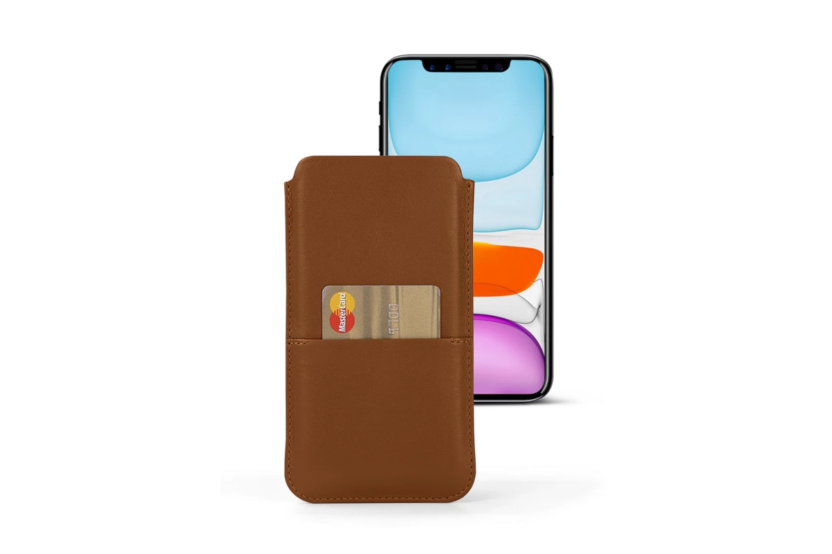 Tan Iphone | Leather iPhone 11 pouch with pocket - Tan - Smooth Leather
