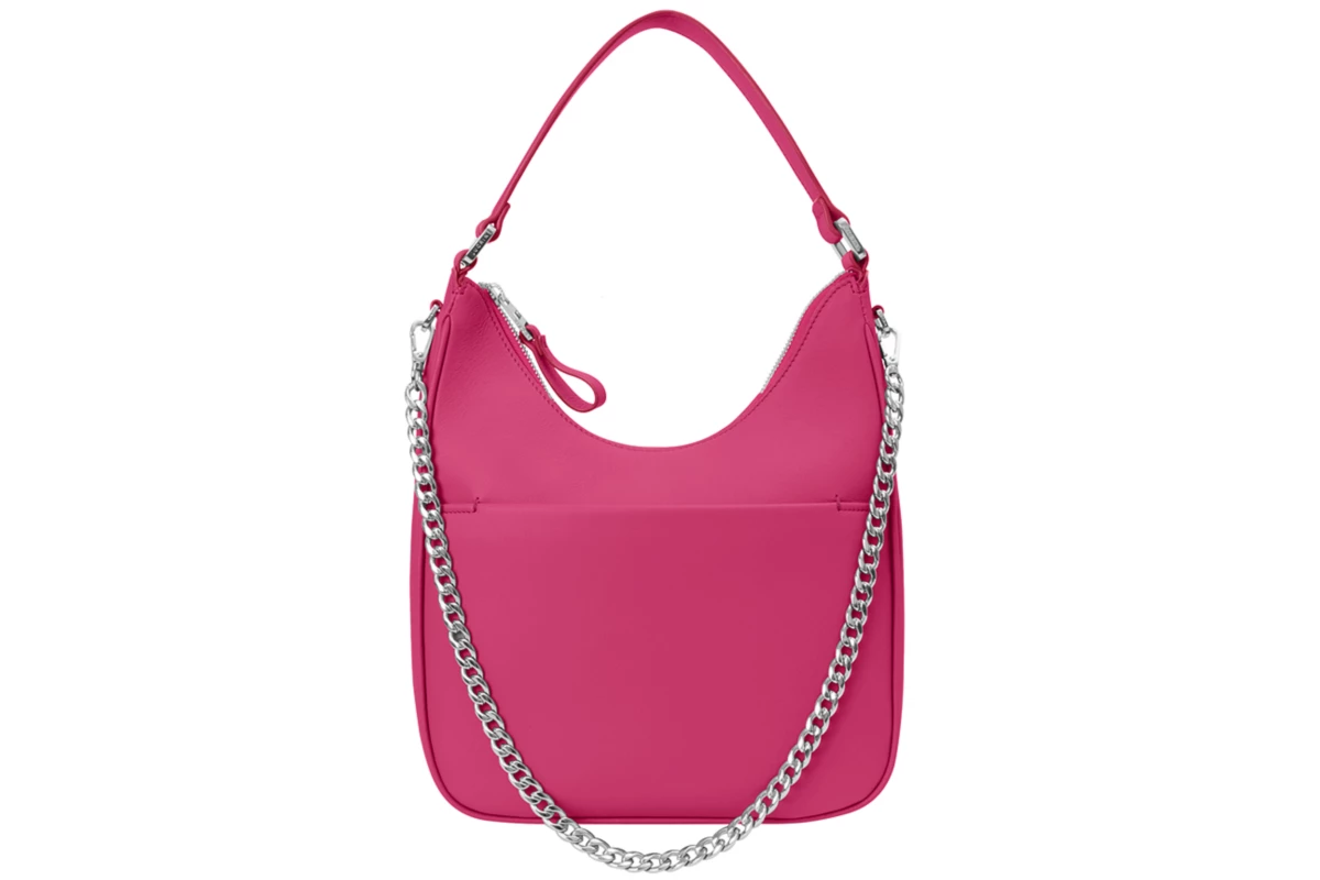| Élégant sac hobo porté épaule en cuir avec chaîne - Fuchsia - Cuir de ...
