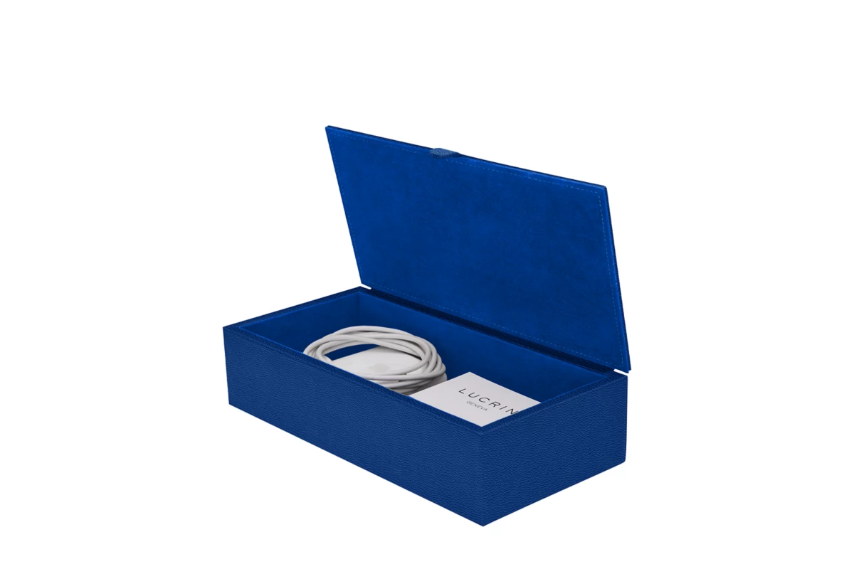 | Rectangular Leather Storage Box - Royal Blue - Pebbled Leather