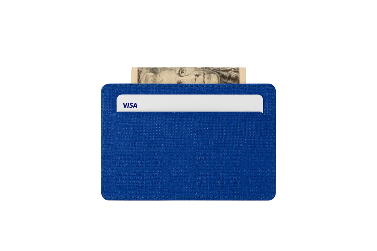 Leather case for 2 credit cards with central pocket - Royal Blue ...