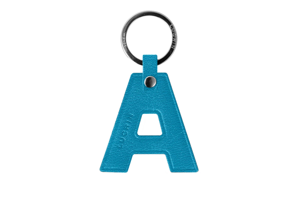 | Leather Alphabet Keychain by LUCRIN Geneva - Turquoise - Goat Leather