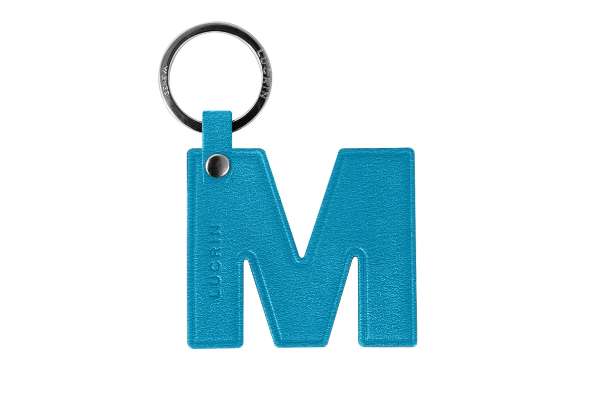 | Leather Alphabet Keychain by LUCRIN Geneva - Turquoise - Goat Leather