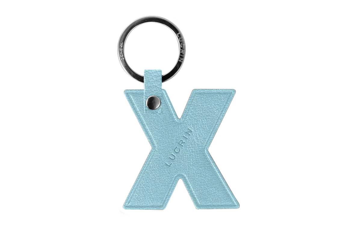 | Leather Alphabet Keychain by LUCRIN Geneva - Sky Blue - Goat Leather