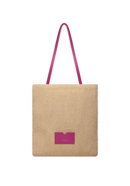 Bolso tote de verano de rafia - Fucsia  - Piel Liso
