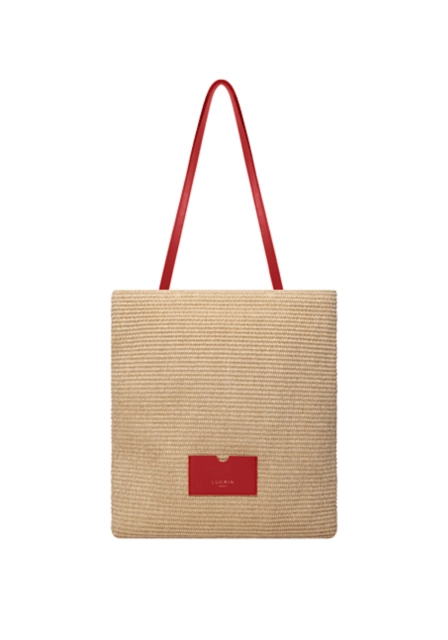 Bolso tote de verano de rafia - Rojo - Piel Liso