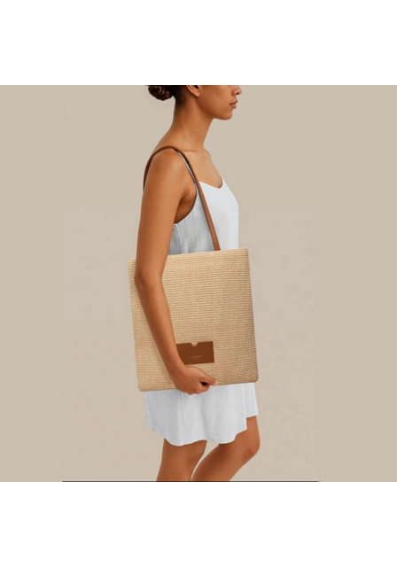 Bolso tote de verano de rafia - Azul marino  - Piel Liso