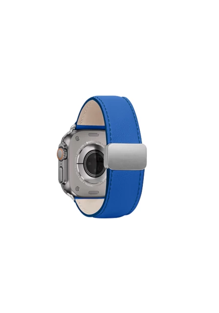 سوار Apple Watch Ultra – قفل منزلق (49 مم) - أزرق ملوكي - جلد عجل