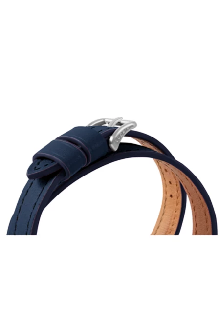 سوار Apple Watch Double Tour مقاس 42 مم – فضي (حزام طويل) - كحلي - جلد عجل