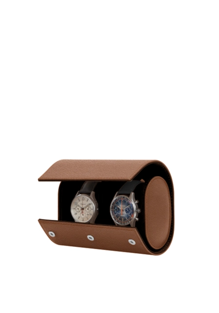 Watch case for 2 watches - Tan - Pebbled Leather