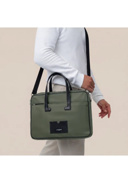 Sac ordinateur portable en toile (13-14 pouces) - Noir-Beige - Premium Nylon