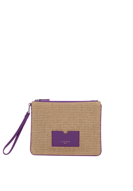 Estuche de rafia para el verano - Tamaño grande - Lavanda - Piel Liso