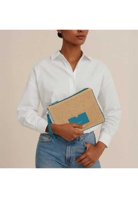 Estuche de rafia para el verano - Tamaño grande - Lavanda - Piel Liso