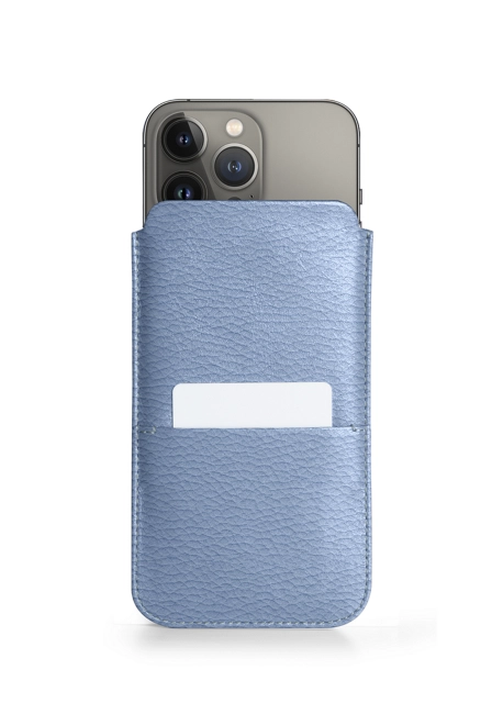 Pouch with Pocket for iPhone 13 Pro - Pastel Arctic  - Pebbled Leather