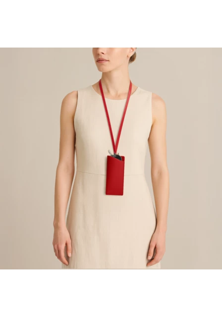 Brillendoos – Verwijderbare sleutelkoord - Rood - Krokodilstijl Kalfsleer