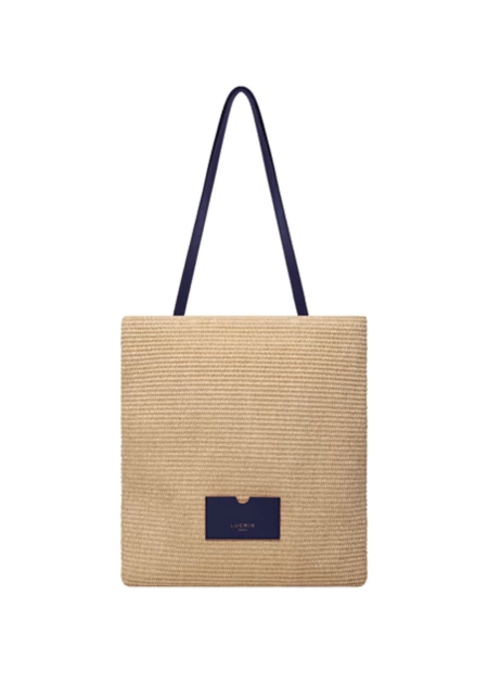 Tote Été en Raphia - Bleu Marine - Cuir Lisse