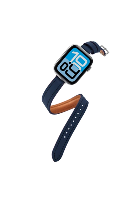 سوار Apple Watch Double Tour مقاس 42 مم – فضي (حزام طويل) - كحلي - جلد عجل