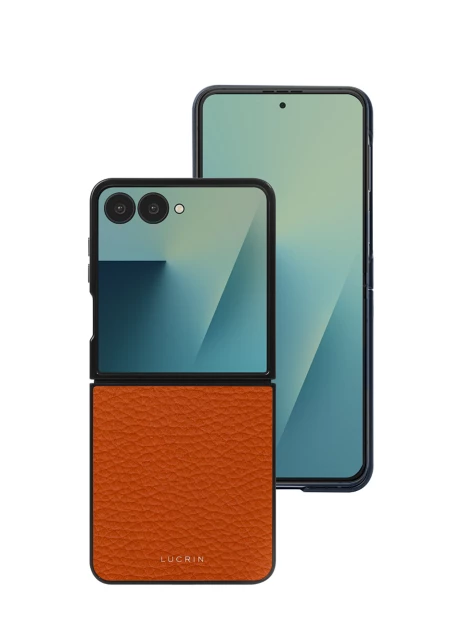 Samsung Galaxy Z Flip 7 Case - Orange - Pebbled Leather