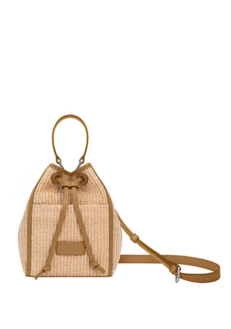 Mini Raffia Summer Bucket Bag - Natural - Smooth Leather