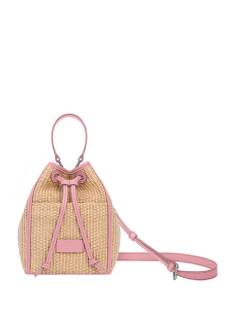 ミニ ラフィア バケットバッグ（サマー） - ピンク - スムース革