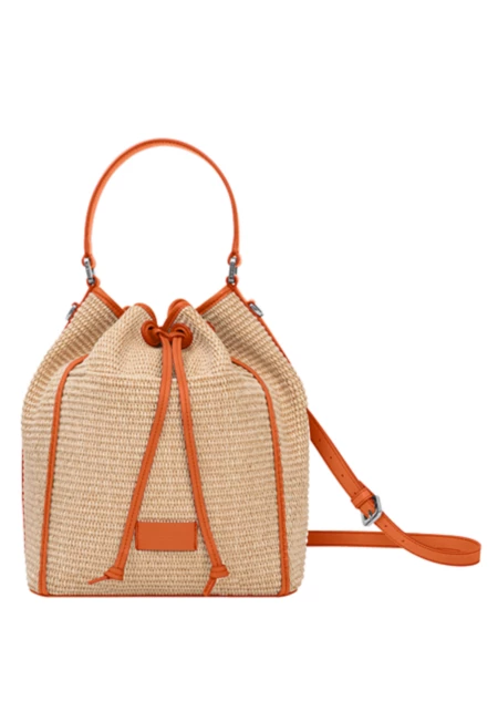 Raffia Summer Bucket Bag - Orange - Smooth Leather
