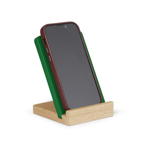 Phone Stand for Desk - Leather & Oak Wood