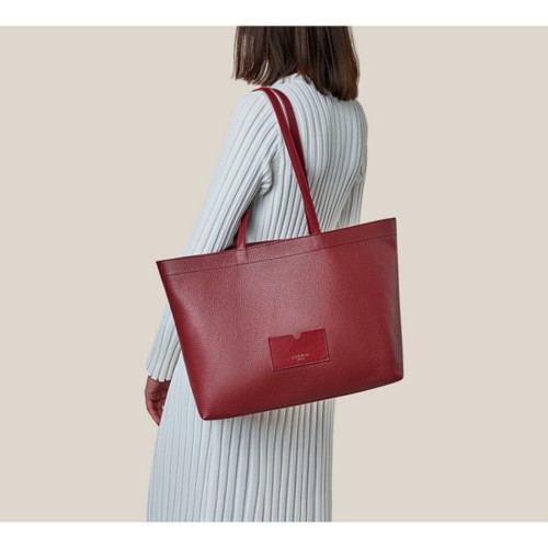 Everyday Shopper Bag - Fuchsia  - Granulated Leather