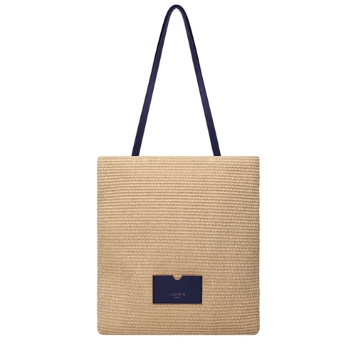 Tote Été en Raphia - Bleu Marine - Cuir Lisse