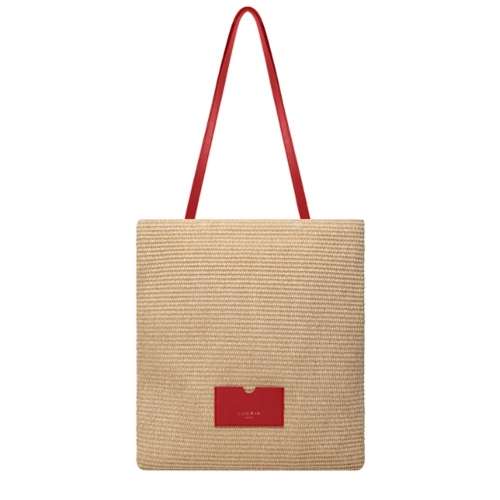 Tote Été en Raphia - Rouge - Cuir Lisse