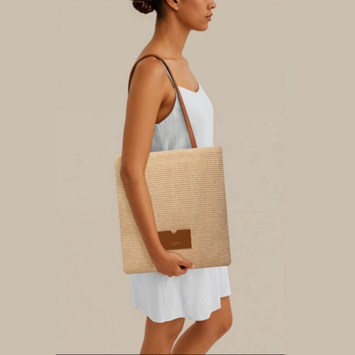 Tote Été en Raphia - Rouge - Cuir Lisse
