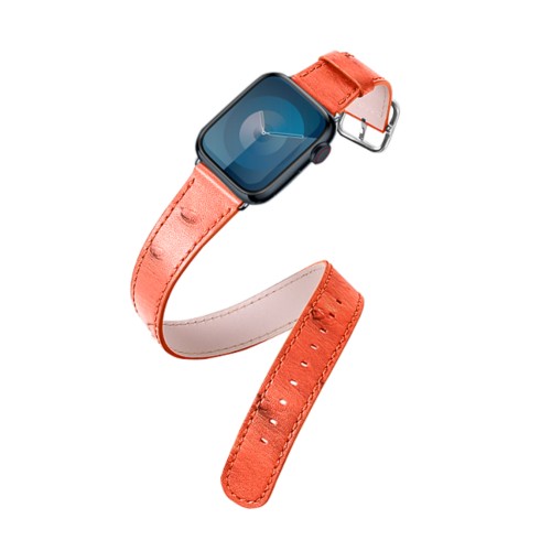 Doppelt gewickeltes Armband – Apple Watch 45 mm - Orange - Echtes Straußenleder