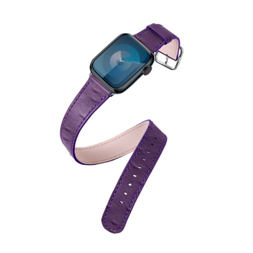 Doppelt gewickeltes Armband – Apple Watch 45 mm - Violett - Echtes Straußenleder