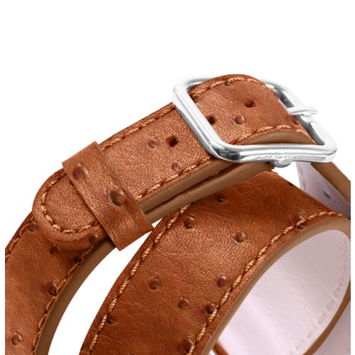 Doppelt gewickeltes Armband – Apple Watch 45 mm - Cognac - Echtes Straußenleder
